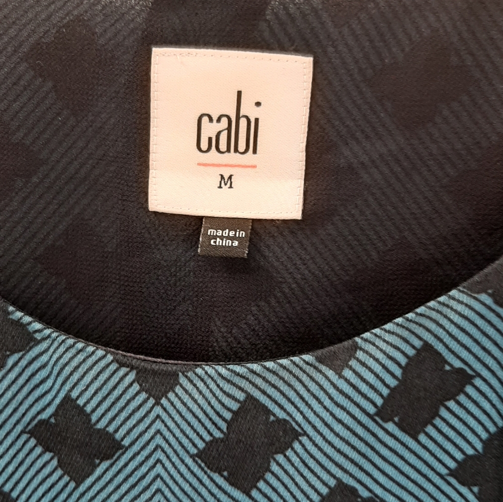 CAbi Pacific blue Foulard split black  top Medium - Picture 5 of 11
